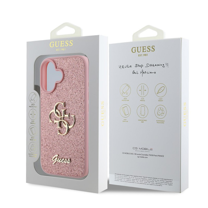 Apple iPhone 16 Kılıf Guess Orjinal Lisanslı 4G Büyük Metal Logolu Glitter Kapak