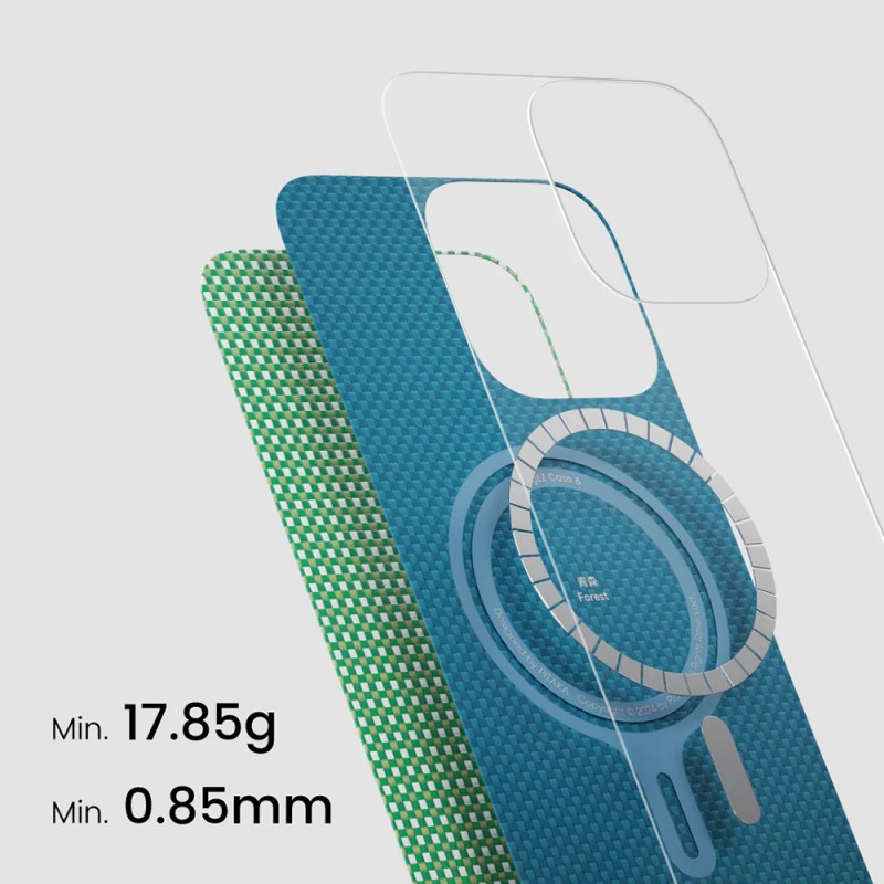 Apple iPhone 16 Pro Kılıf Magsafe Şarj Özellikli Aramid Fiber Pitaka Ultra-Slim Classic Serisi Forest Green Kapak