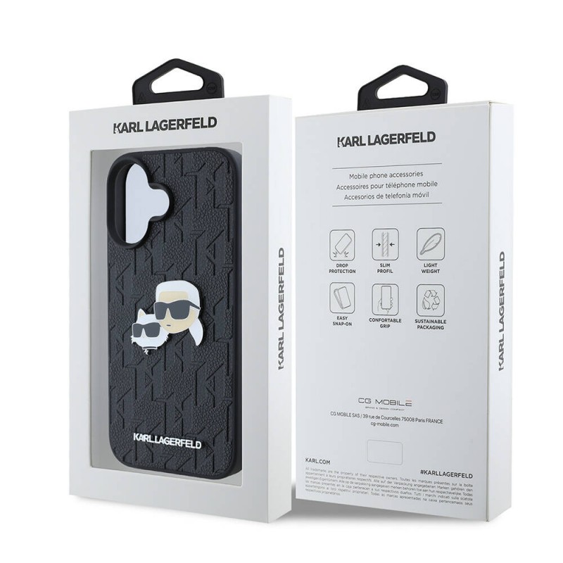 Apple iPhone 16 Plus Kılıf Karl Lagerfeld Orjinal Lisanslı K&C Heads Monogram Pin Kapak