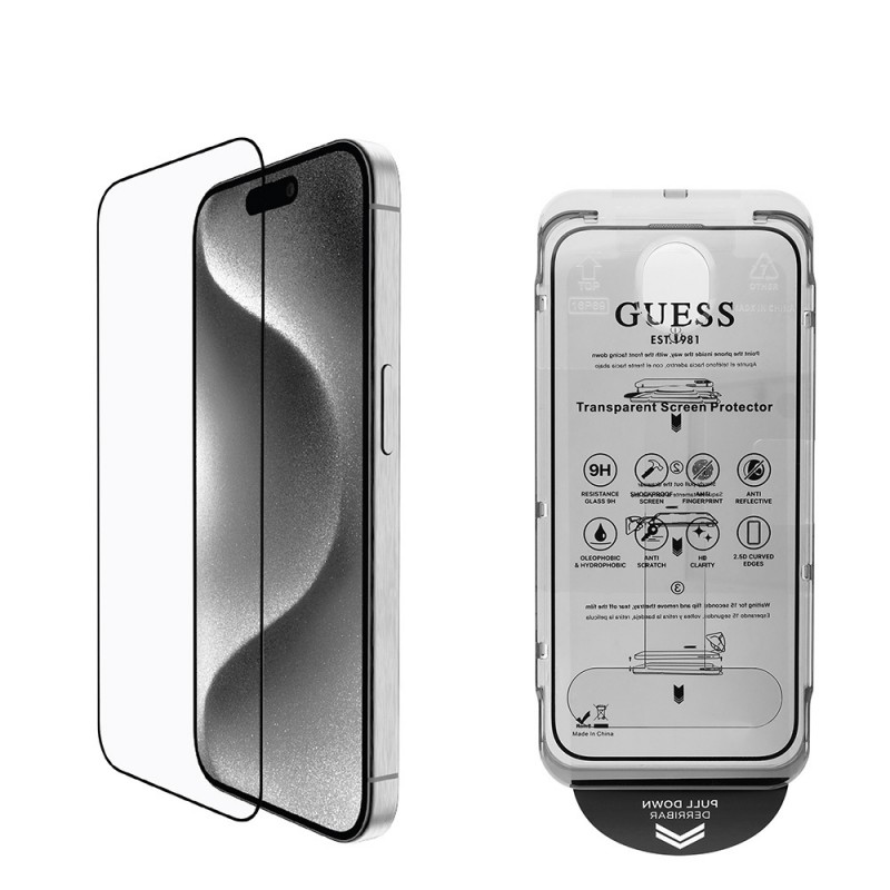 Apple iPhone 16 Pro Guess Orjinal Lisanslı Rhinestone Ekran Koruyucu + Lens Koruyucu 2in1 Aksesuar Seti