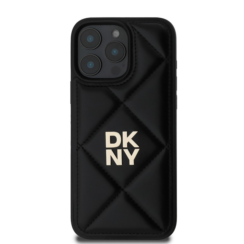 Apple iPhone 16 Pro Kılıf DKNY Orjinal Lisanslı Kapitone Tasarımlı Metal Logolu Deri Kapak