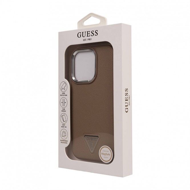 Apple iPhone 16 Pro Kılıf Guess Orjinal Lisanslı Grained Triangle Kapak