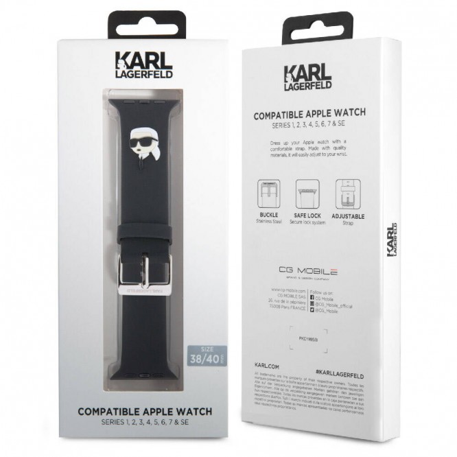 Apple Watch 38mm Karl Lagerfeld Orjinal Lisanslı İkonik Karl Head Logolu Silikon Kordon