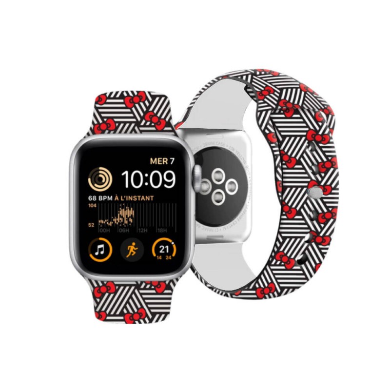 Apple Watch 41mm Hello Kitty Orjinal Lisanslı Fiyonklar & Çizgiler Silikon Kordon