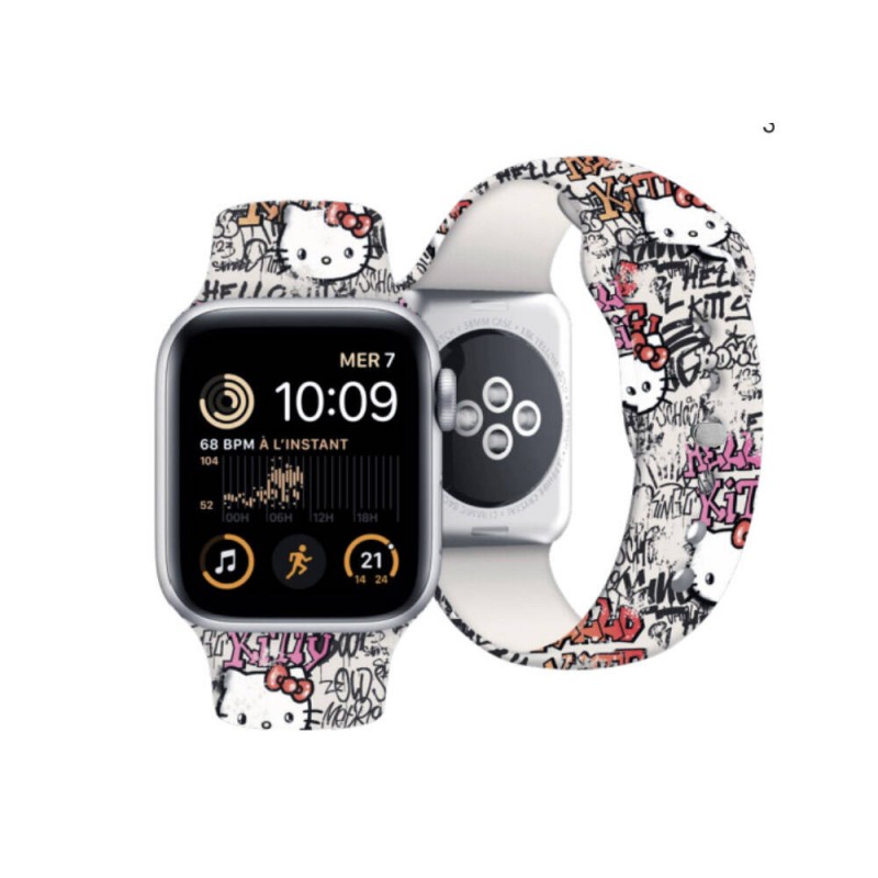 Apple Watch 41mm Hello Kitty Orjinal Lisanslı Etiket Graffiti Silikon Kordon