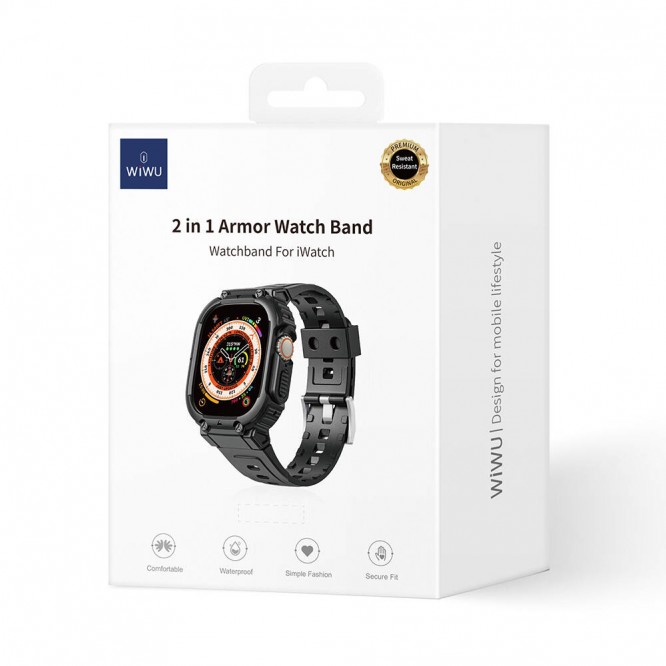 Apple Watch 42mm Wiwu Wi-WB014 Armor Serisi 2in1 Sert PC Kasa Koruyuculu Silikon Kordon