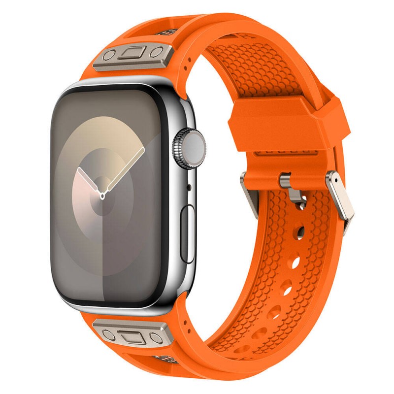 Apple Watch 42mm Zore KRD-117 Hava Alabilen Delikli Metal Süslemeli Desenli Silikon Kordon