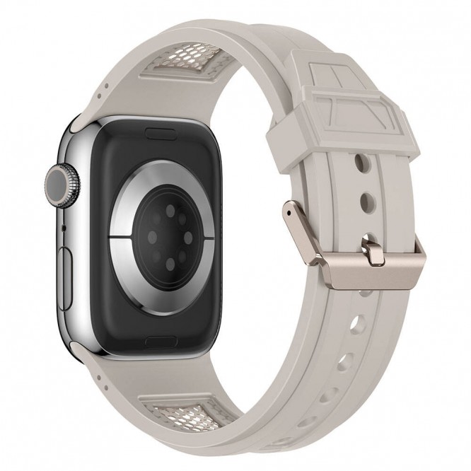 Apple Watch 42mm Zore KRD-117 Hava Alabilen Delikli Metal Süslemeli Desenli Silikon Kordon