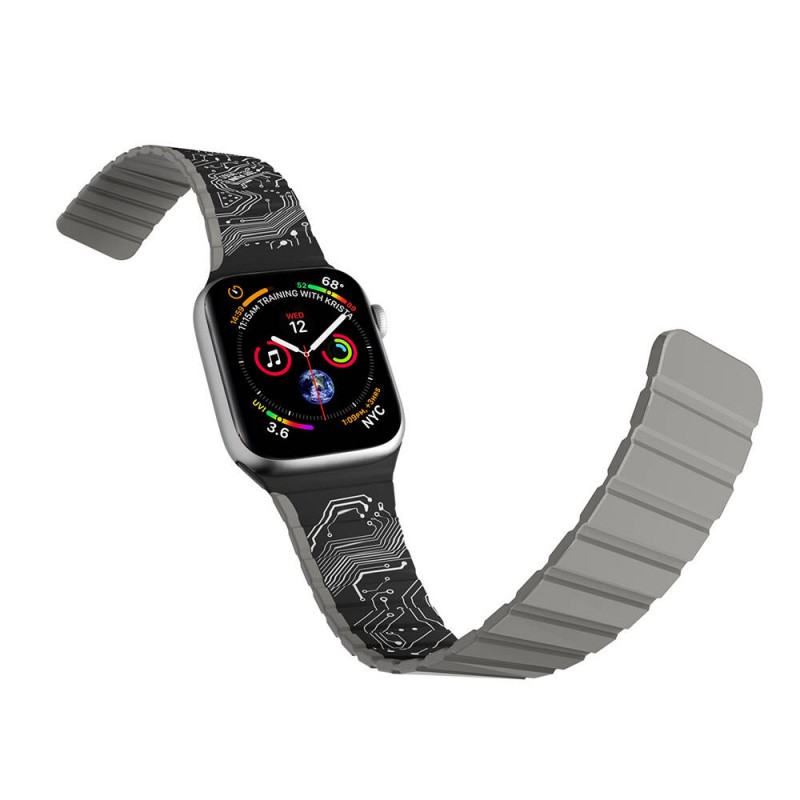 Apple Watch 44mm Kordon Youngkit Technological Magnetik Tak Çıkar Silikon Strap Kayış