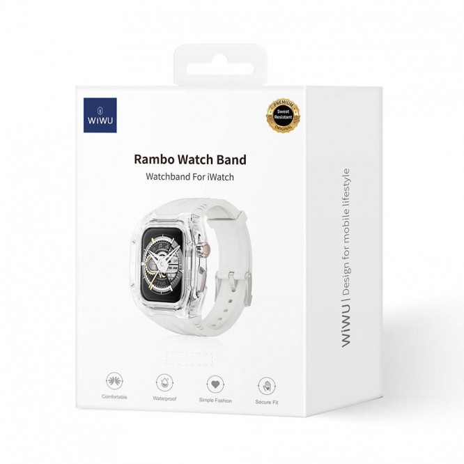 Apple Watch 44mm Wiwu Wi-WB013 Rambo Serisi 2in1 Şeffaf PC Kasa Koruyuculu Kauçuk Kordon