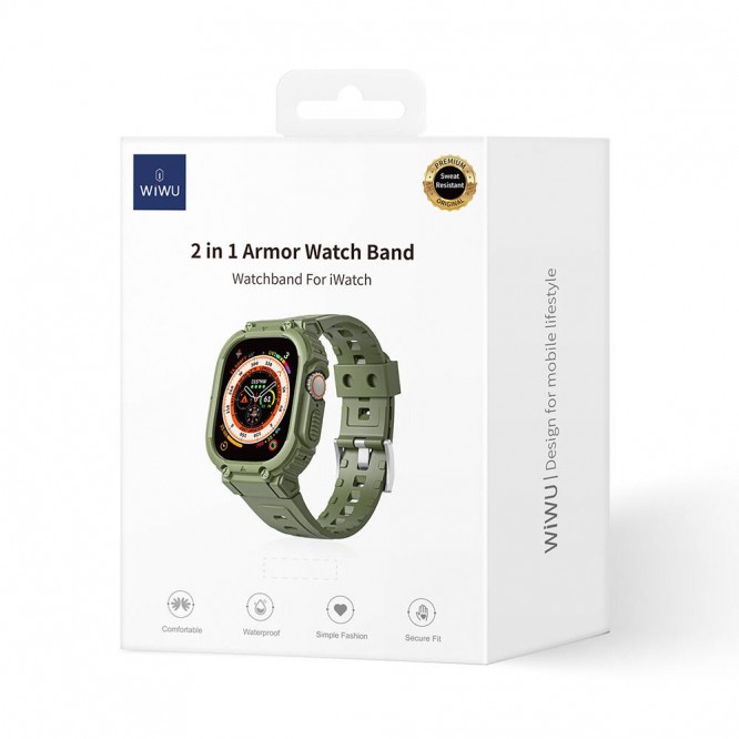 Apple Watch 44mm Wiwu Wi-WB014 Armor Serisi 2in1 Sert PC Kasa Koruyuculu Silikon Kordon