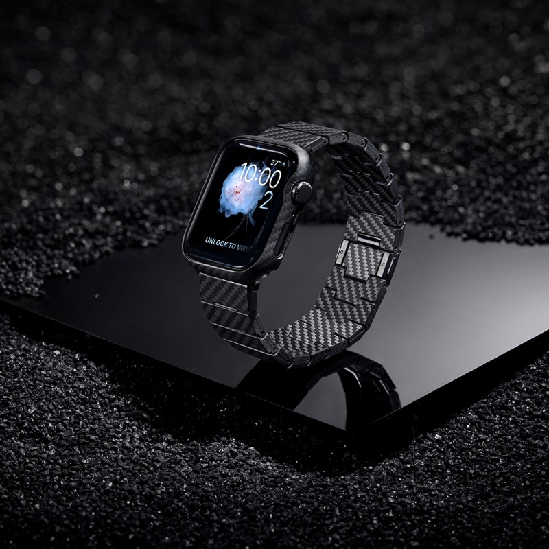 Apple Watch 7 45mm 600D Aramid Fiber Classic Serisi Black-Grey Twill Kasa Koruyucu Pitaka Air Case