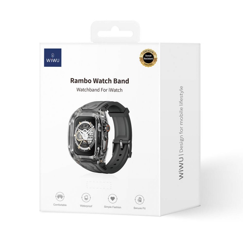 Apple Watch 7 45mm Wiwu Wi-WB013 Rambo Serisi 2in1 Şeffaf PC Kasa Koruyuculu Kauçuk Kordon