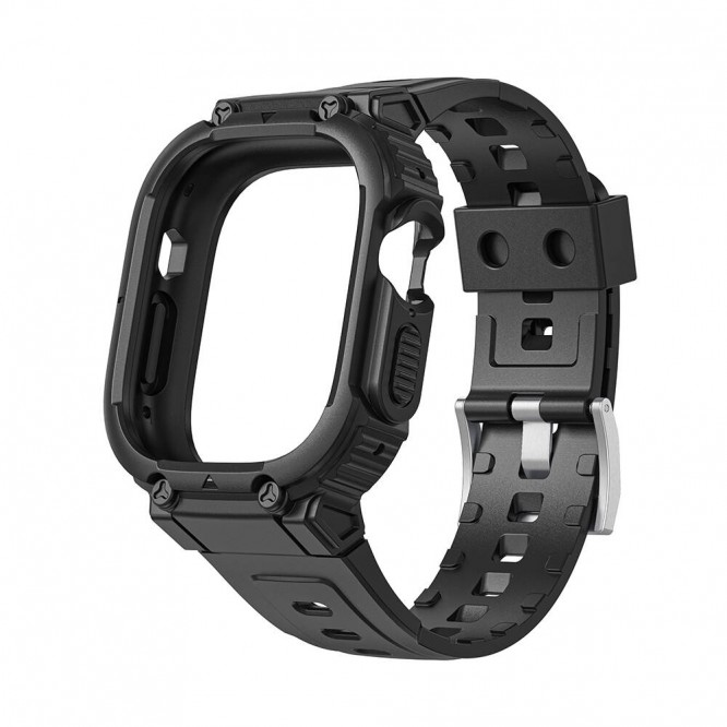 Apple Watch 7 45mm Wiwu Wi-WB014 Armor Serisi 2in1 Sert PC Kasa Koruyuculu Silikon Kordon