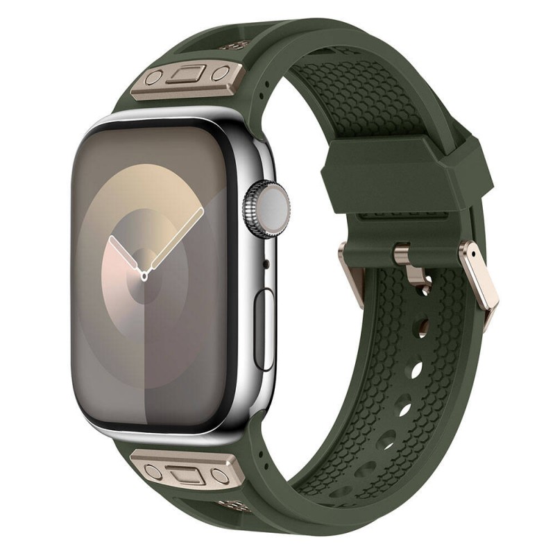 Apple Watch 7 45mm Zore KRD-117 Hava Alabilen Delikli Metal Süslemeli Desenli Silikon Kordon