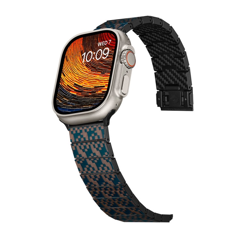 Apple Watch Serisi Uyumlu Aramid Fiber ve Karbon Fiber Pitaka Dreamland ChromaCarbon Serisi Stairs Universal Kordon