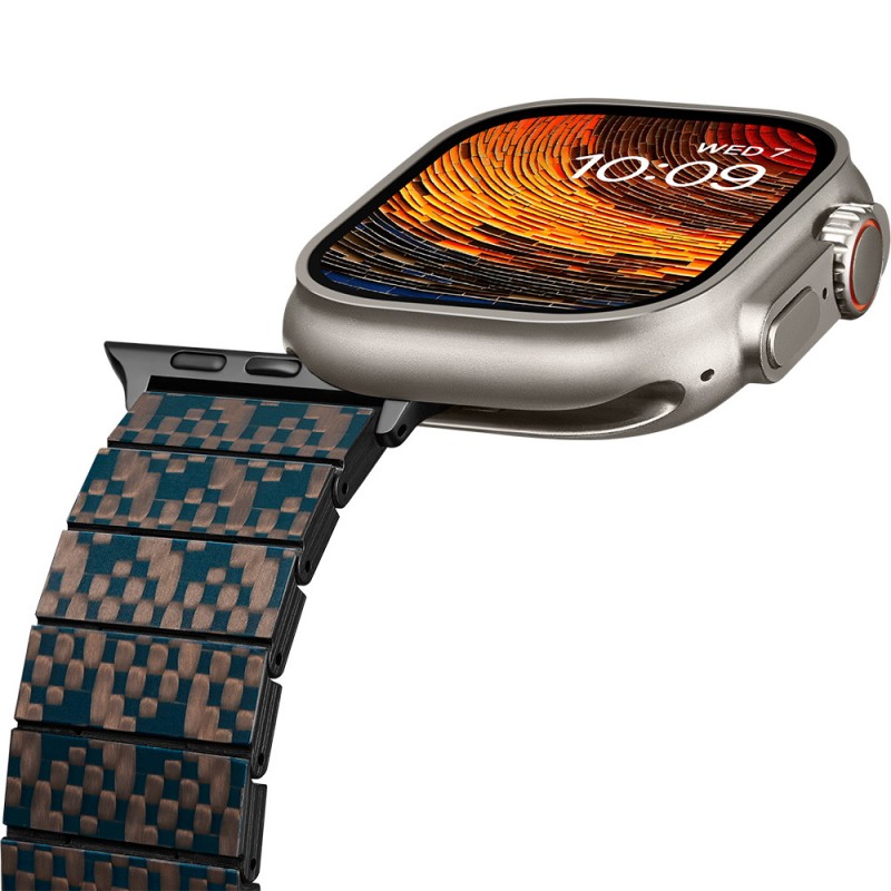 Apple Watch Serisi Uyumlu Aramid Fiber ve Karbon Fiber Pitaka Dreamland ChromaCarbon Serisi Stairs Universal Kordon