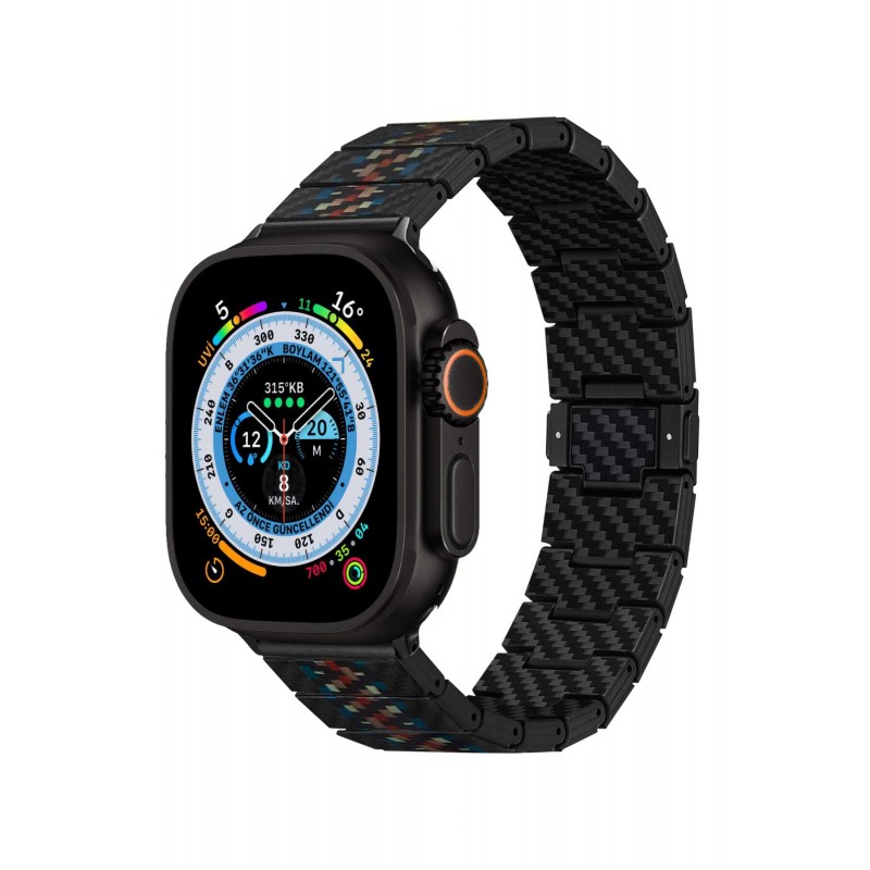 Apple Watch Serisi Uyumlu Aramid Fiber ve Karbon Fiber Pitaka Modern Serisi Rhapsody Universal Kordon