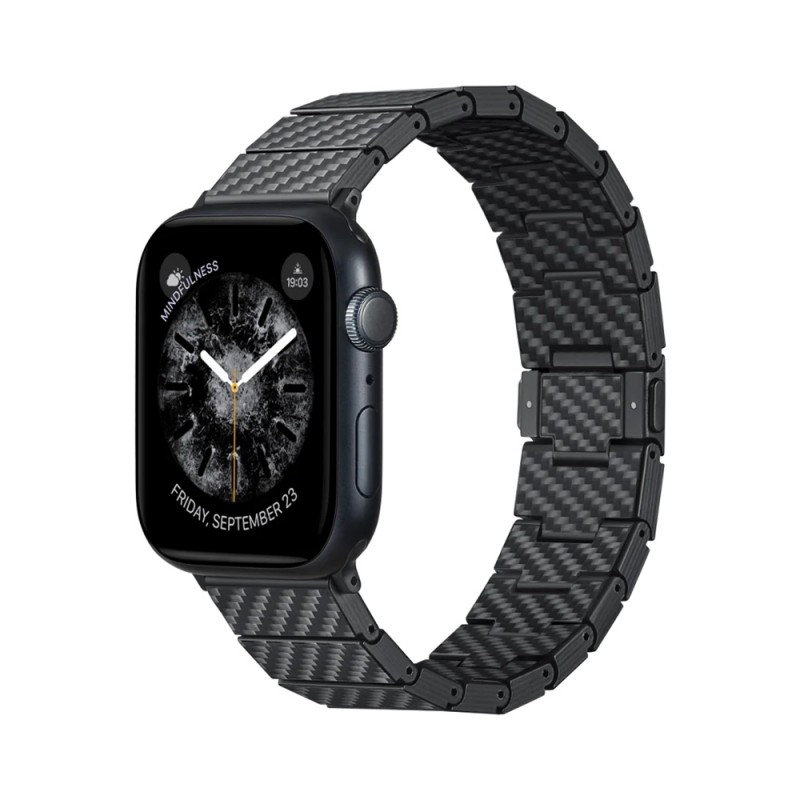 Apple Watch Serisi Uyumlu Karbon Fiber Pitaka Modern Serisi Black-Grey Twill Universal Kordon