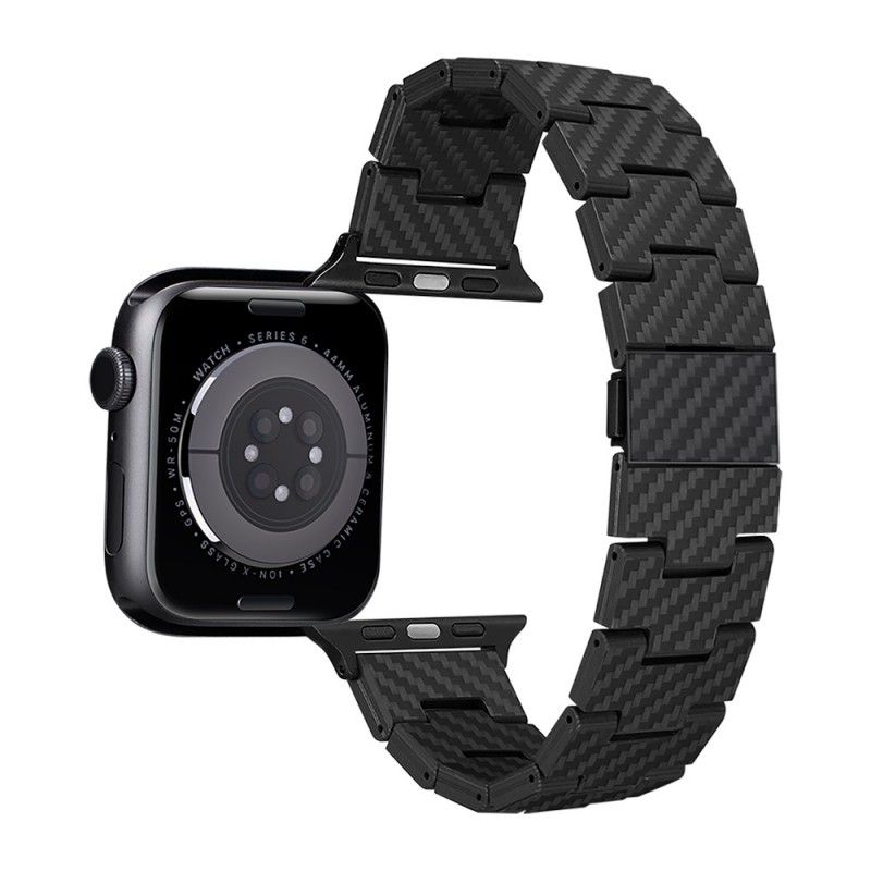 Apple Watch Serisi Uyumlu Karbon Fiber Pitaka Retro Serisi Black-Grey Twill Universal Kordon