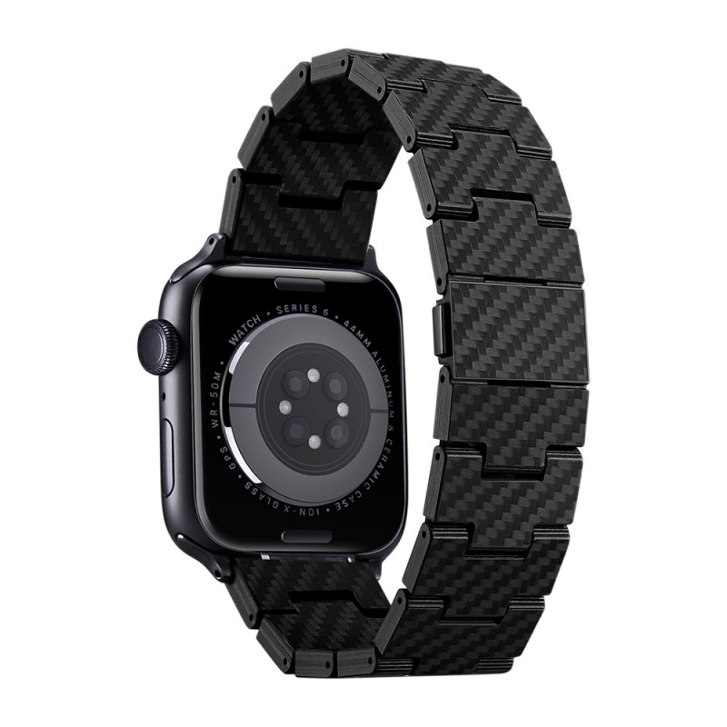 Apple Watch Serisi Uyumlu Karbon Fiber Pitaka Retro Serisi Black-Grey Twill Universal Kordon