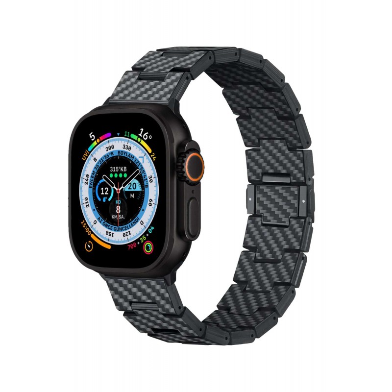 Apple Watch Serisi Uyumlu Karbon Fiber Pitaka Retro Serisi Black-Grey Twill Universal Kordon