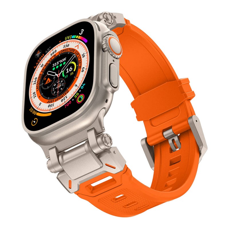 Apple Watch Ultra 49mm Zore KRD-101 Titanyum Metal Başlıklı Silikon Kordon