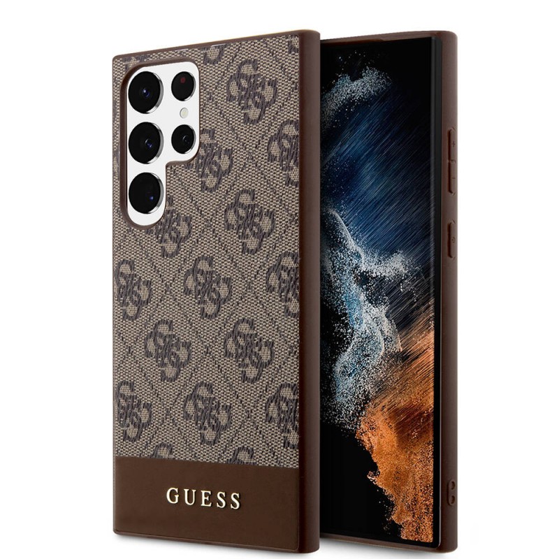 Galaxy S24 Ultra Kılıf Guess Orjinal Lisanslı PU Deri Şerit Logo Dizaynlı Kapak