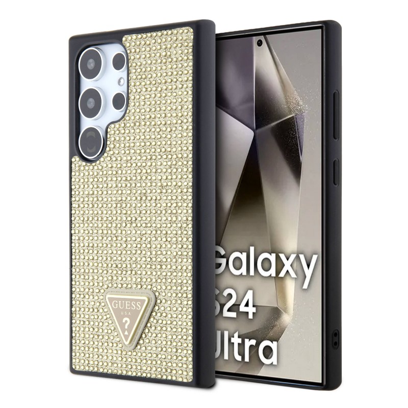 Galaxy S24 Ultra Kılıf Guess Orjinal Lisanslı Taşlı Arka Yüzey Üçgen Logolu Kapak