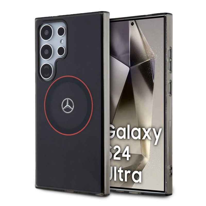 Galaxy S24 Ultra Kılıf Mercedes Benz Orjinal Lisanslı Magsafe Şarj Özellikli IML Yıldız Logolu Red Ring Kapak