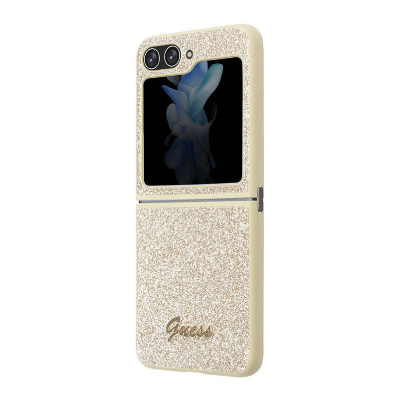 Galaxy Z Flip 5 Kılıf Guess Orjinal Lisanslı Yazı Logolu Glitter Script Kapak