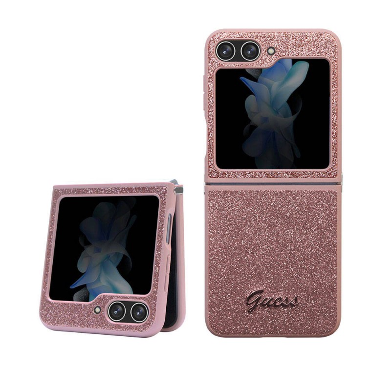 Galaxy Z Flip 5 Kılıf Guess Orjinal Lisanslı Yazı Logolu Glitter Script Kapak