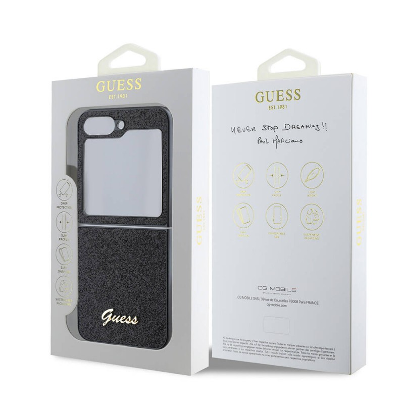 Galaxy Z Flip 6 Kılıf Guess Orjinal Lisanslı Yazı Logolu Glitter Script Kapak