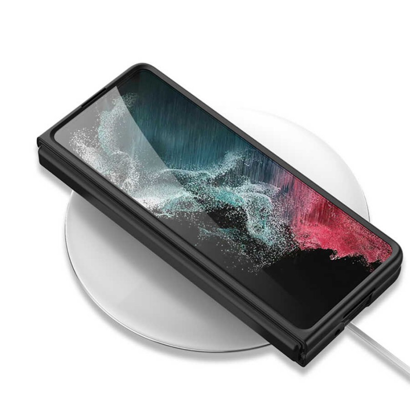 Galaxy Z Fold 4 Kılıf Karbonfiber Arka Yüzey Zore Kartlıklı Kıpta Silikon Kapak