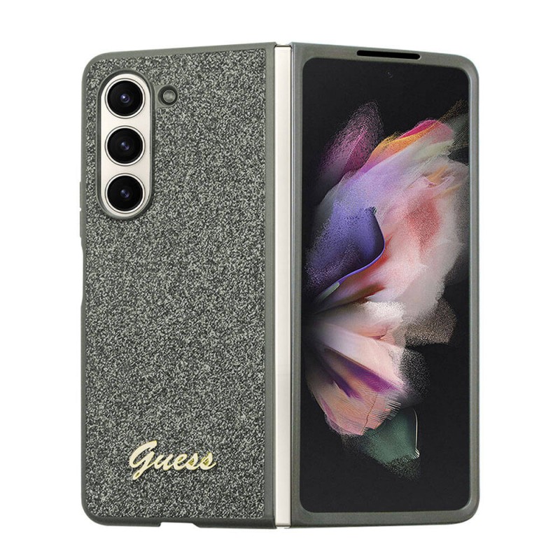 Galaxy Z Fold 5 Kılıf Guess Orjinal Lisanslı Yazı Logolu Glitter Flakes Kapak