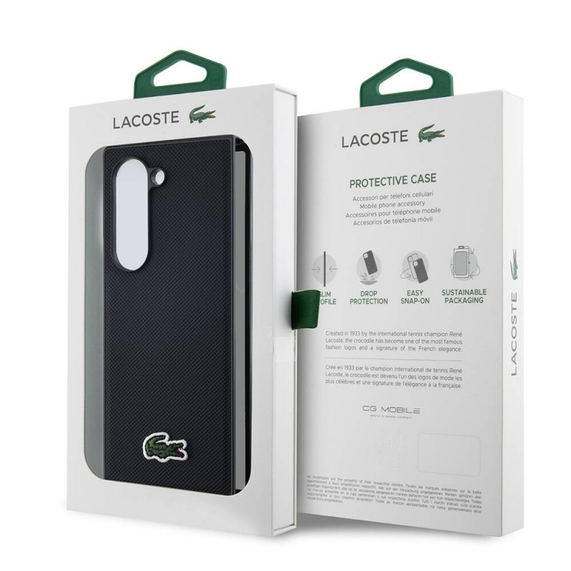 Galaxy Z Fold 6 Kılıf Lacoste Orjinal Lisanslı PU Pike Desenli Arka Yüzey İkonik Timsah Dokuma Logolu Kapak