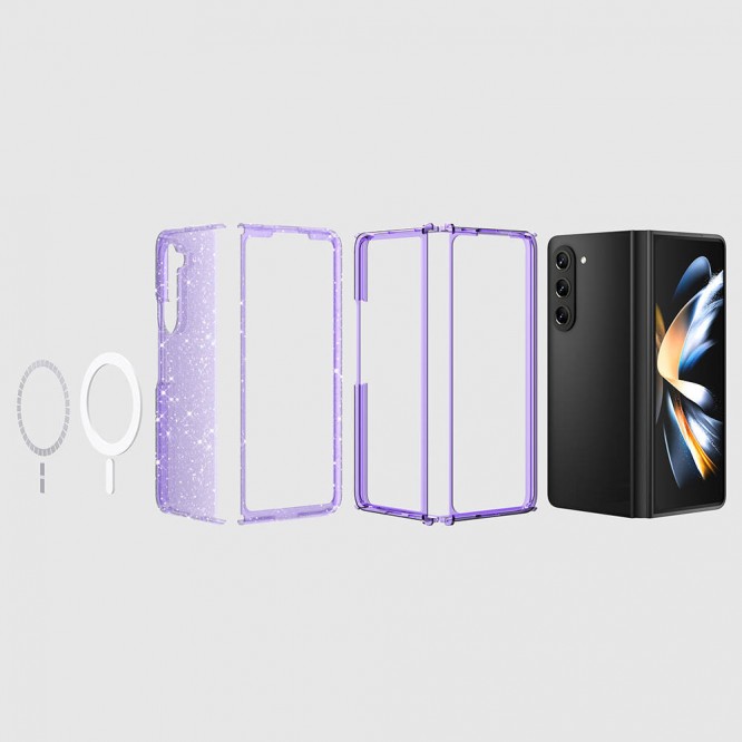 Galaxy Z Fold 6 Kılıf Magsafe Şarj Özellikli Parlayan Simli Saydam Renkli Zore Allstar Kapak