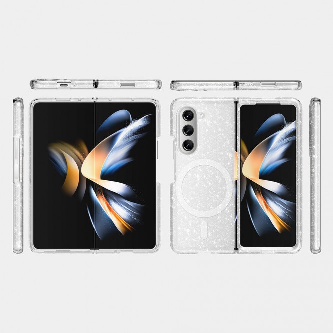 Galaxy Z Fold 6 Kılıf Magsafe Şarj Özellikli Parlayan Simli Saydam Renkli Zore Allstar Kapak