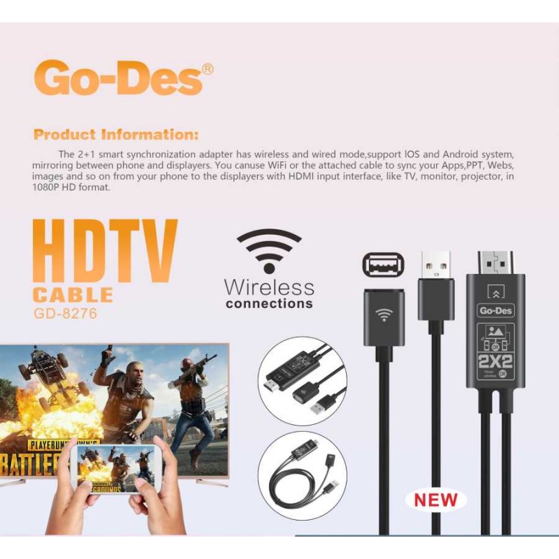 Go Des GD-8276 Wireless Display Dongle Phone Full HDTV Kablo