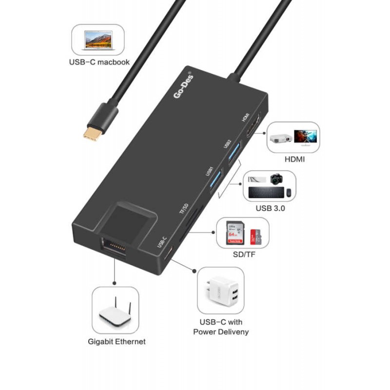 Go Des GD-DK828 7 in 1 Usb-C Kablo