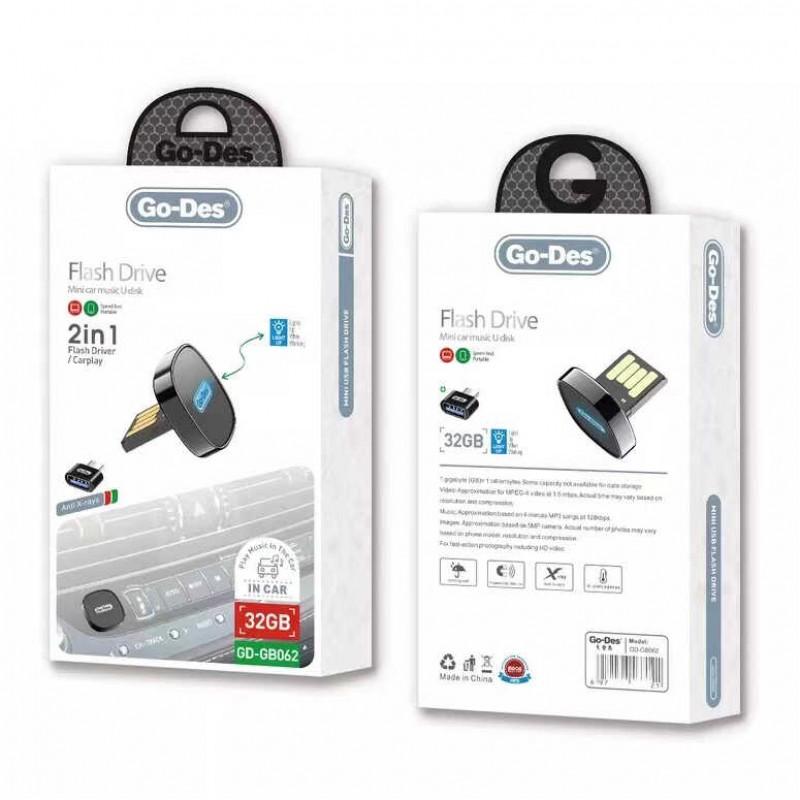 Go Des GD-GB062 2 in 1 Led Işıklı Araç İçi Mini Flash Disk 32 Gb Type-C OTG Hediyeli