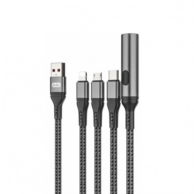 Go Des GD-UC321 4in1 Lightning – Type-C – Micro USB Ultra Hızlı Şarj Kablosu + Çakmak