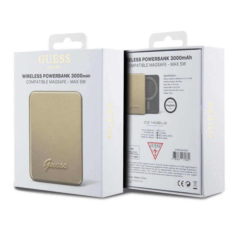 Guess Orjinal Lisanslı Magsafe Şarj Özellikli Metal Yazı Logolu Powerbank 3000mAh 5W