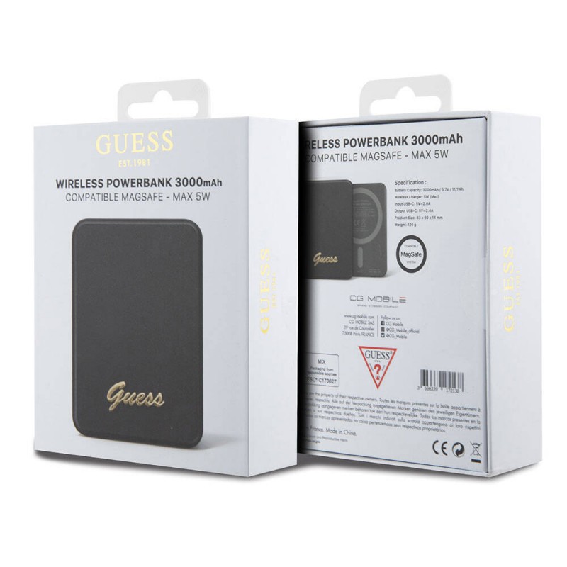 Guess Orjinal Lisanslı Magsafe Şarj Özellikli Metal Yazı Logolu Powerbank 3000mAh 5W