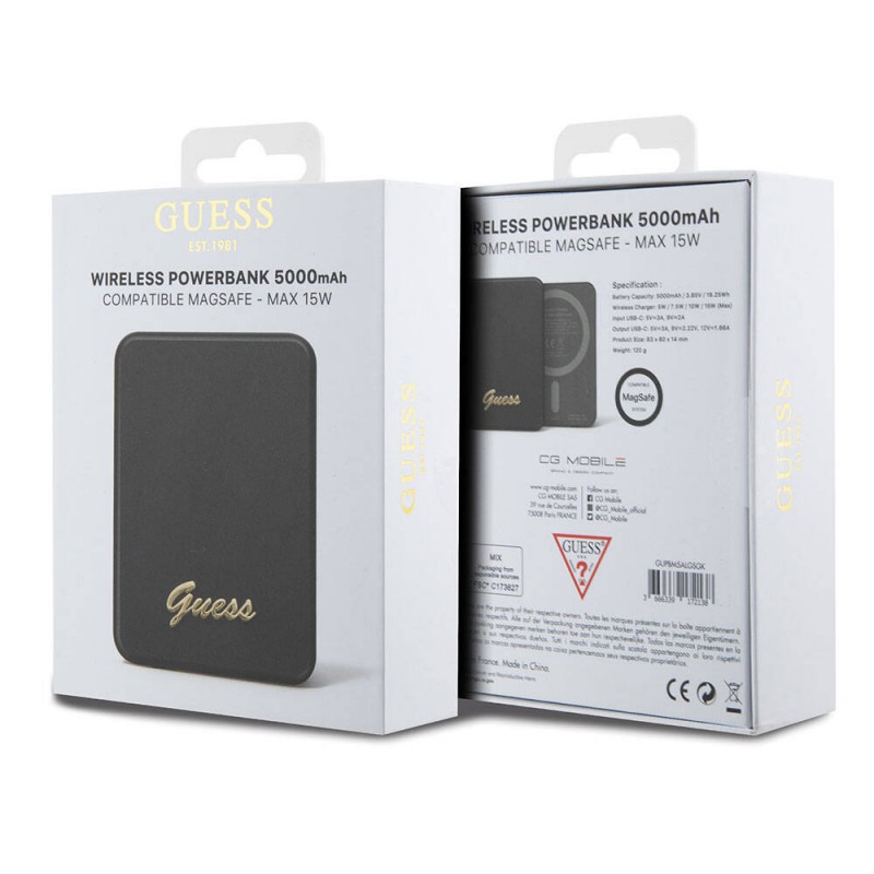 Guess Orjinal Lisanslı Magsafe Şarj Özellikli Metal Yazı Logolu Powerbank 5000mAh 15W