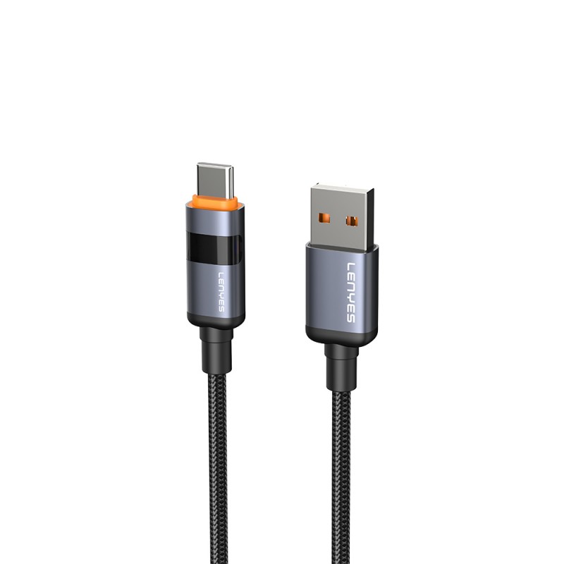 Lenyes LC529 USB-A to Type-C LED Dijital Göstergeli Hızlı Şarj Özellikli Data ve Şarj Kablosu 66W 1M