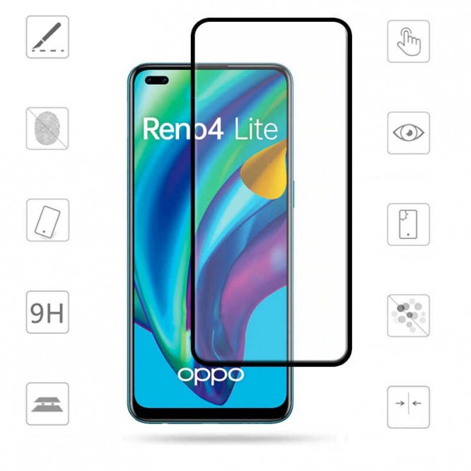 Oppo Reno 4 Lite Zore Kenarları Kırılmaya Dayanıklı Cam Ekran Koruyucu