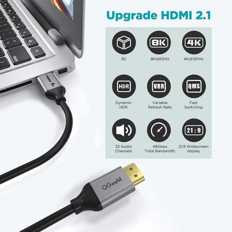 Qgeem QG-AV17 Görüntü ve Ses Aktarıcı HDMI Kablo 2.1 Versiyon 8K HD Kalite 48Gbps 4.57 metre