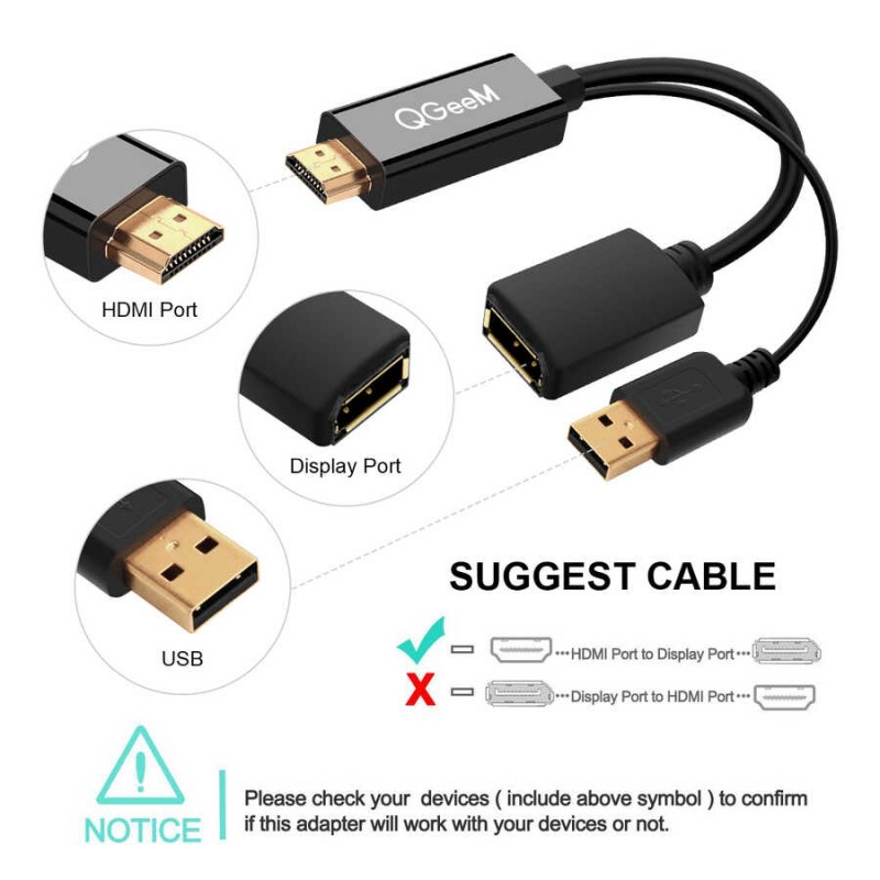 Qgeem QG-HD01 HDMI To Display Port Dönüştürücü