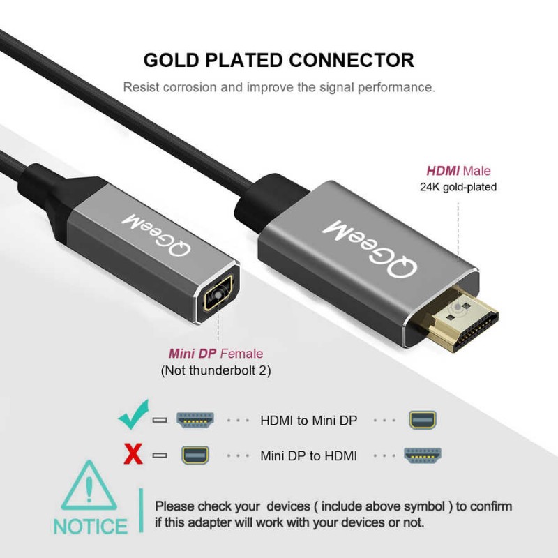 Qgeem QG-HD02 HDMI To Mini Display Port Dönüştürücü